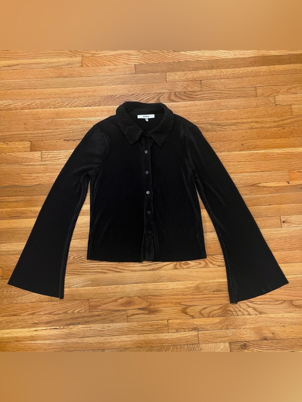 RO & DE Anthropologie Black Ribbed Button Down Blouse Size XS women